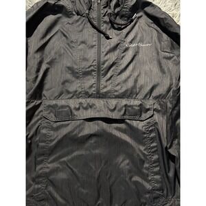Eddie Bauer Black Hooded Windbreaker Pullover Jacket‎ Half Zip Pocket Size L